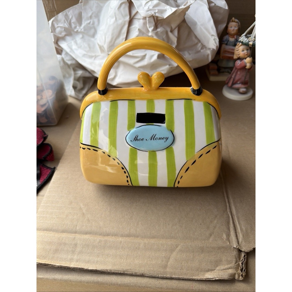 Ceramic Purse Coin Bank "Shoe Money" Handbag Shape Decor